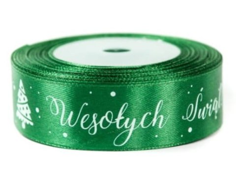 Wstążka satynowa z nadrukiem 25mm-wesołych świąt Wstążka satynowa z nadrukiem 25mm-wesołych świąt